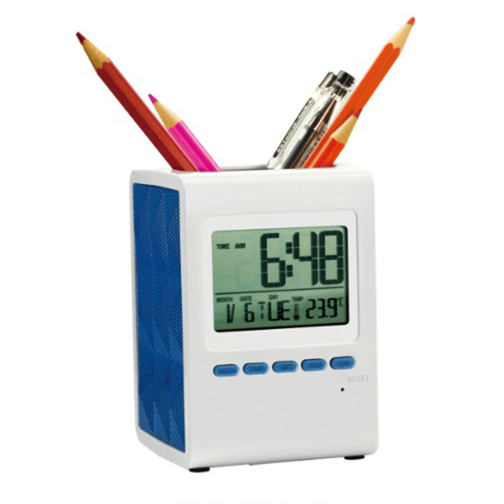 

Multifunctional electronic pen holder with time alarm clock music