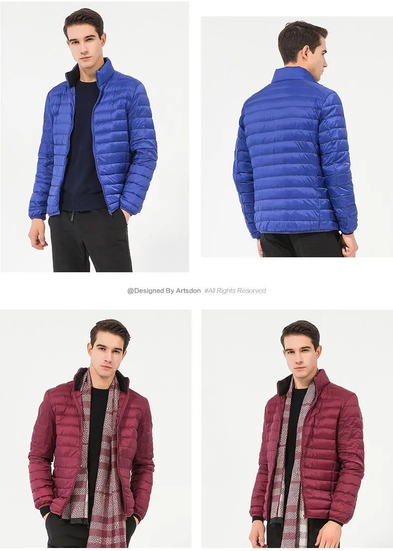 Men Thin New Down Jacket White Duck Down Ultralight Jackets 2021 Autumn And Winter Warm Stand Collar Coats Portable Outwear