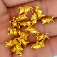 1pcs real pure 999 24k yellow gold bead 3d lucky gift diy fu ox cattle bullfight pendant within 0 2g