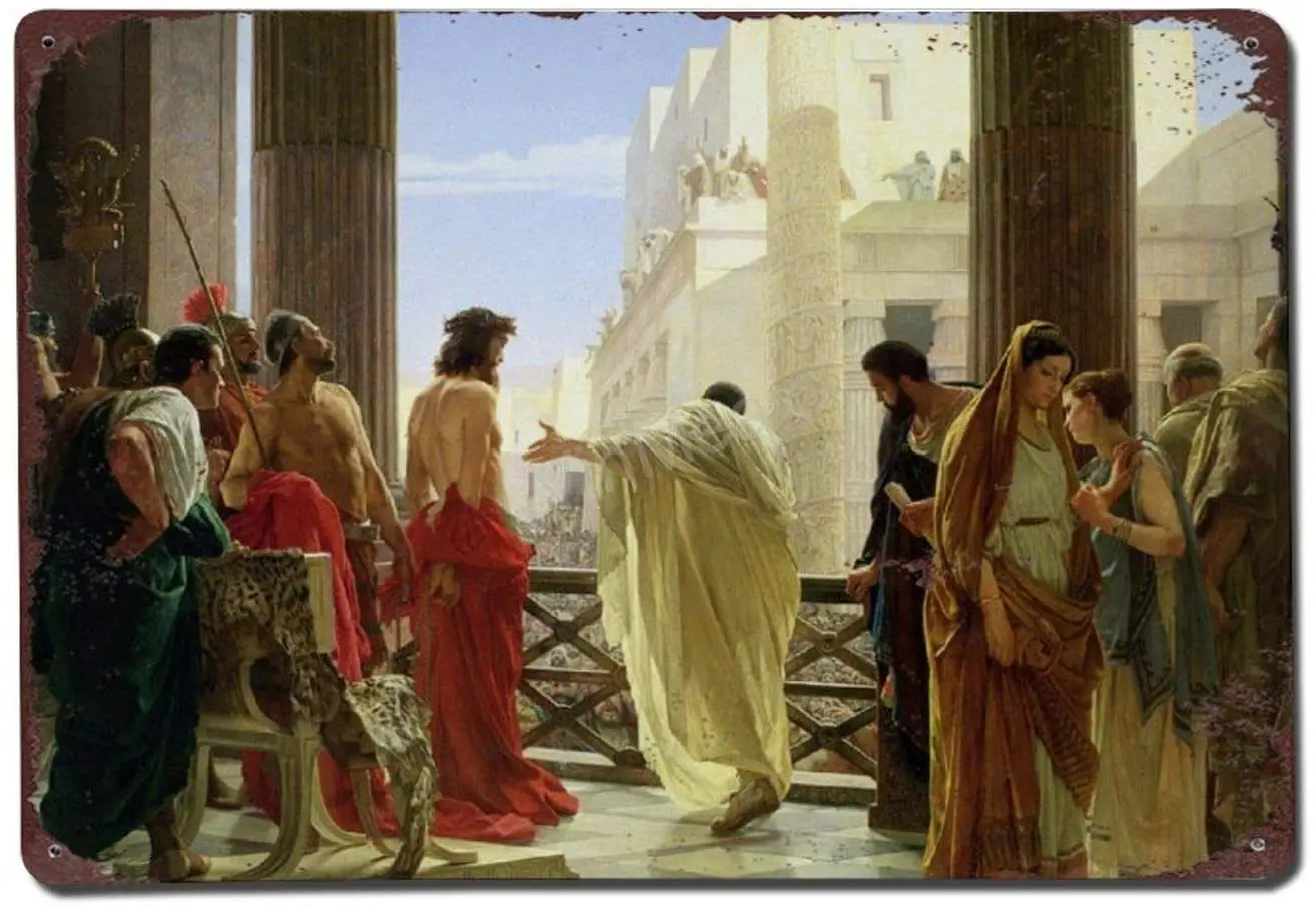 

Vintage Poster Metal Sign ECCE-Homo-Antonio-Ciseri- Retro Metal Tin Sign Wall Decor 8x12 Inches