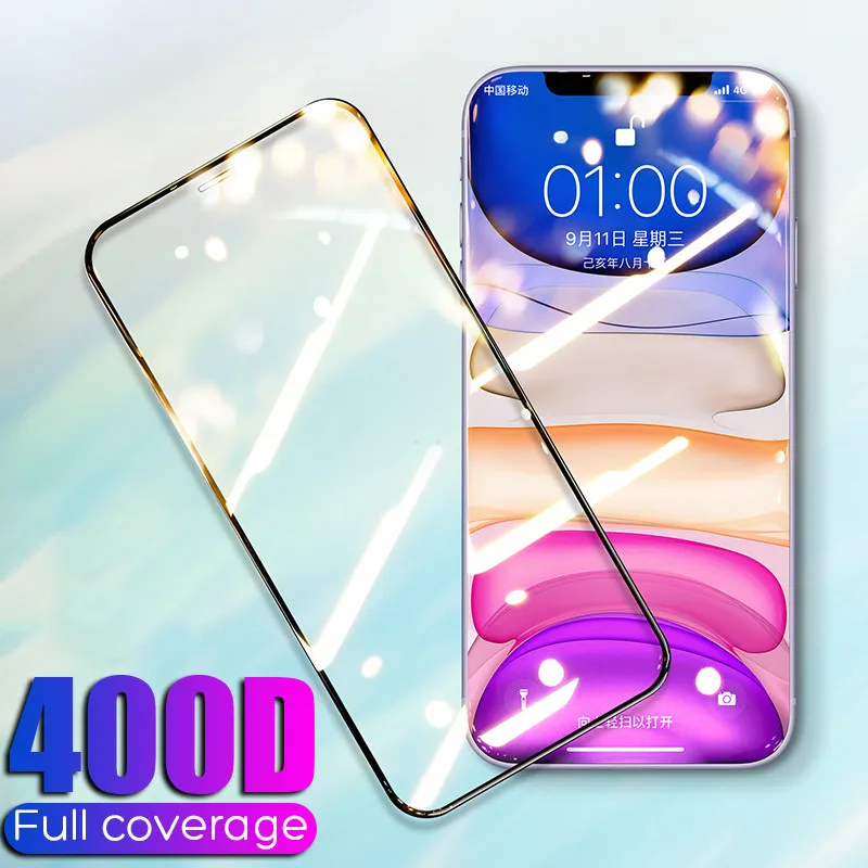 Защитное стекло закаленное 400D для iPhone 11 Pro Max XS XR X 8 7 6S 6 Plus | Мобильные телефоны и