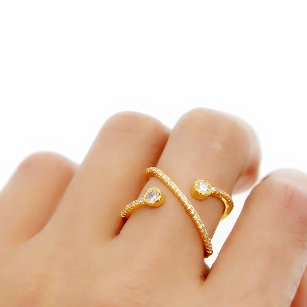 2021 New Style Bezel Clear Cubic Zirconia Open Criss Cross X Shape Women Jewelry Delicate Full Finger Gold Filled Ring Fashion | Украшения