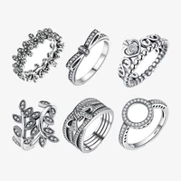 hot sale 925 sterling silver pan rings clear circle round lucky rings for women wedding party gift fashion jewelry