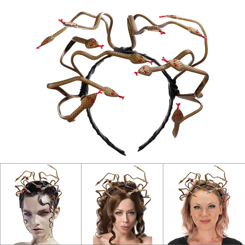 

Newly Simulation Snakes Hair Hoop Halloween Masquerade Head of Snakes Cosplay Costume for Men Women Kids