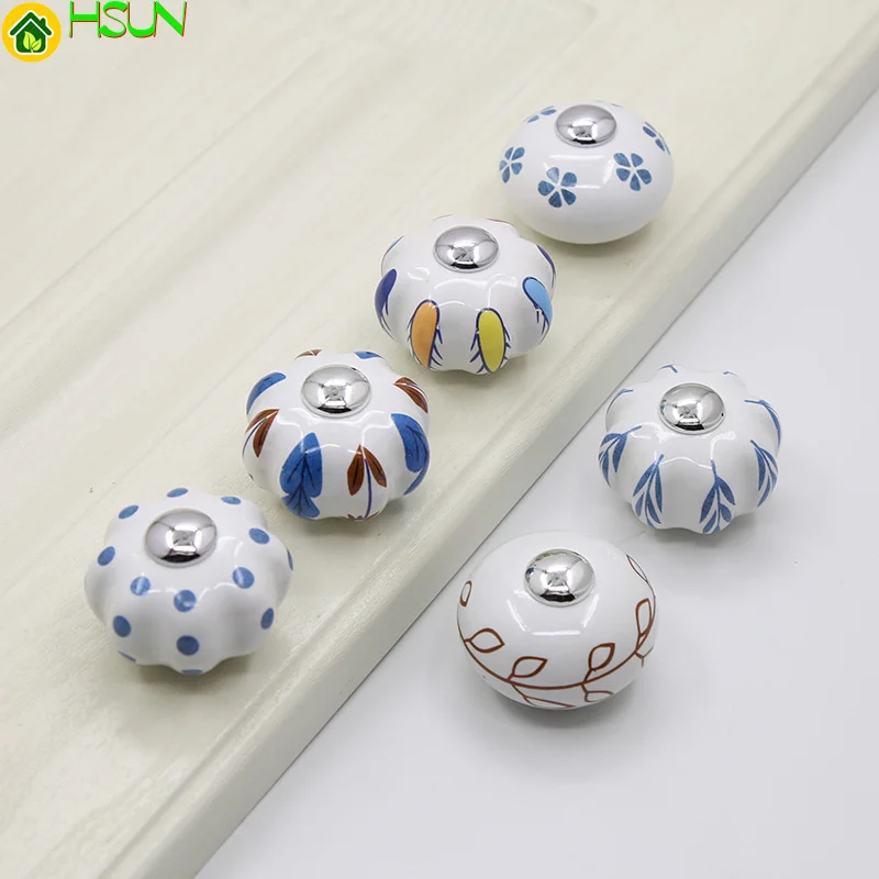 

2 pcs Drawer kitchen cabinet wardrobe door handle modern simple European Garden ceramic round single hole handle