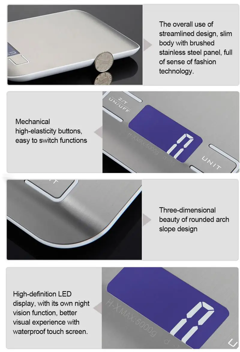 Перезаряжаемые цифровые весы 5 кг ~ 10 кг/1 г ЖК электронные стальные кухонные