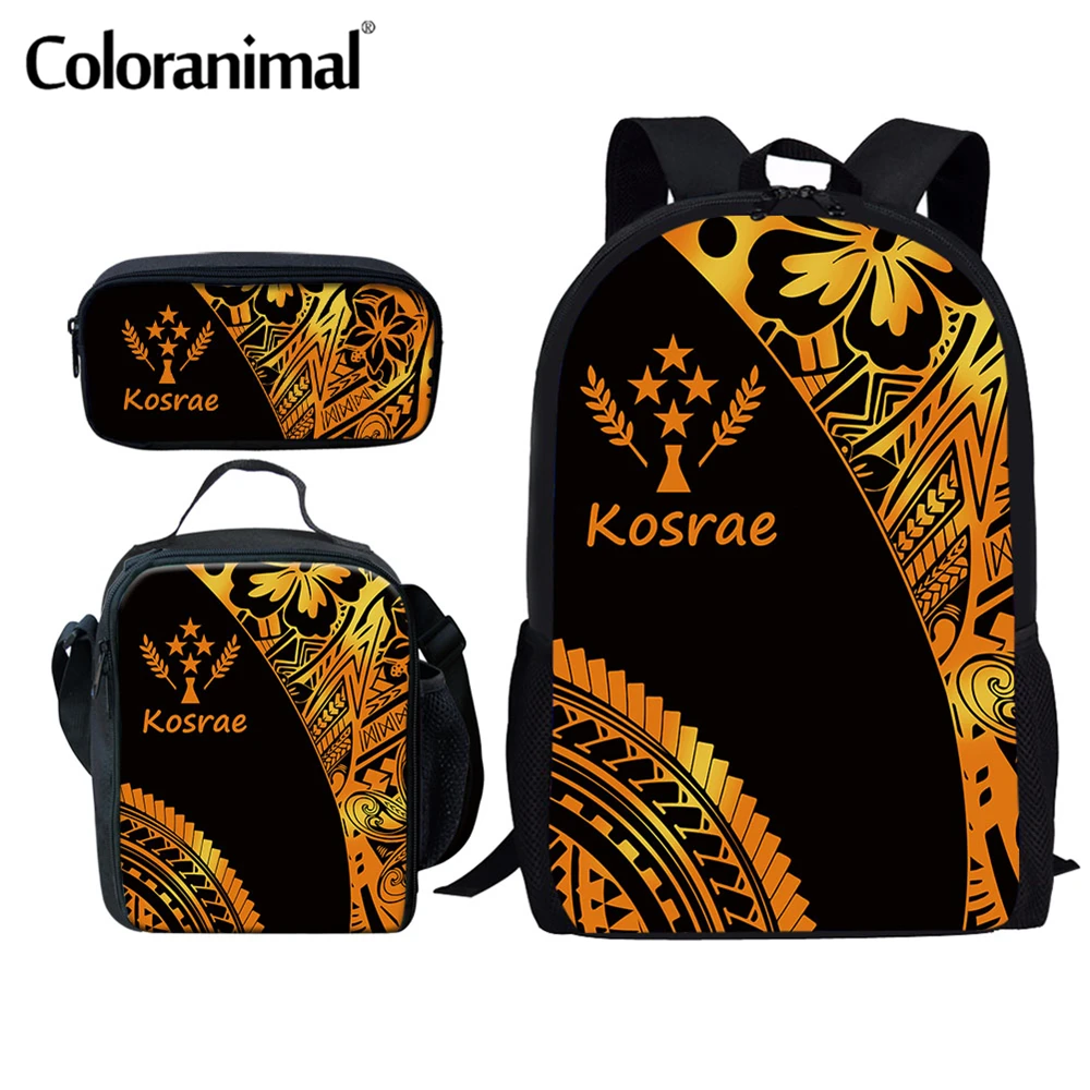

Coloranimal Hot Sale 3Pcs Backpack Set With Lunch Bag&Pencil Bag Tahiti Polynesian Hibiscus Print Women School Bag Canvas Bolsa