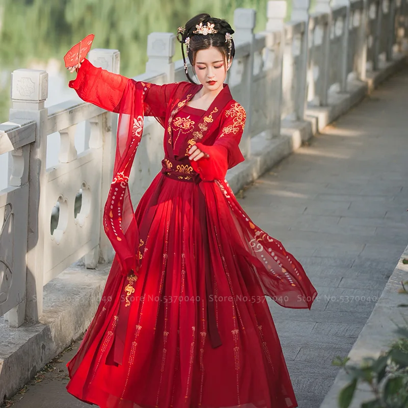 Традиционное китайское женское красное свадебное платье ханьфу костюм Тан