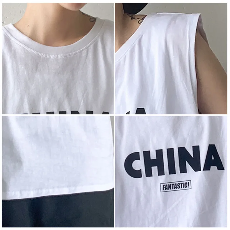 

2021 New Cotton Couple O-Neck Sleeveless Top Tees Casual Letter Printing Vest Unisex Loose All-Match T-Shirt