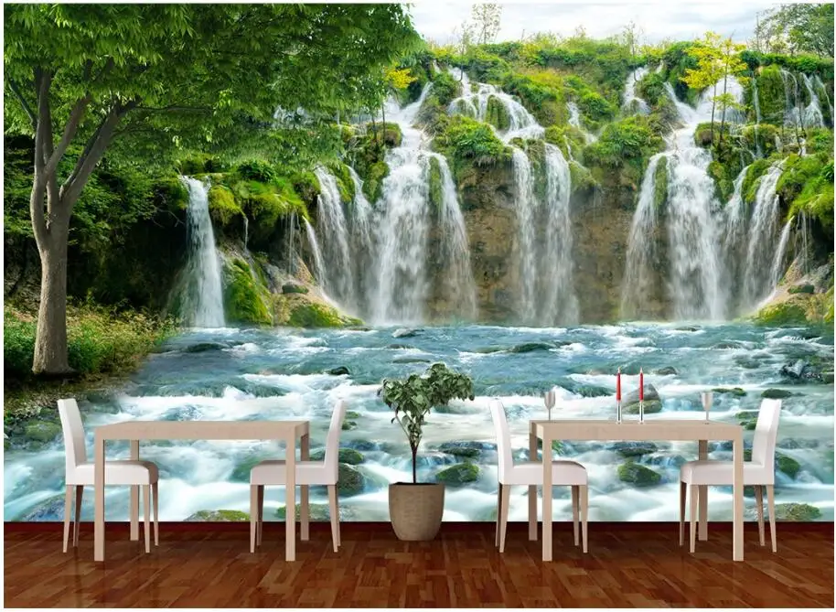 

3d photo wallpaper custom mural Forest waterfall flowing water 3D landscape decor living room wallpaper for walls 3 d in rolls