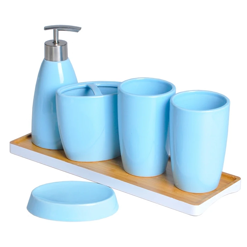 

Solid color ceramics Bathroom accessories set Household Wash Set Soap Dispenser Tooth Brush Holder Cup Soap Dish Tray