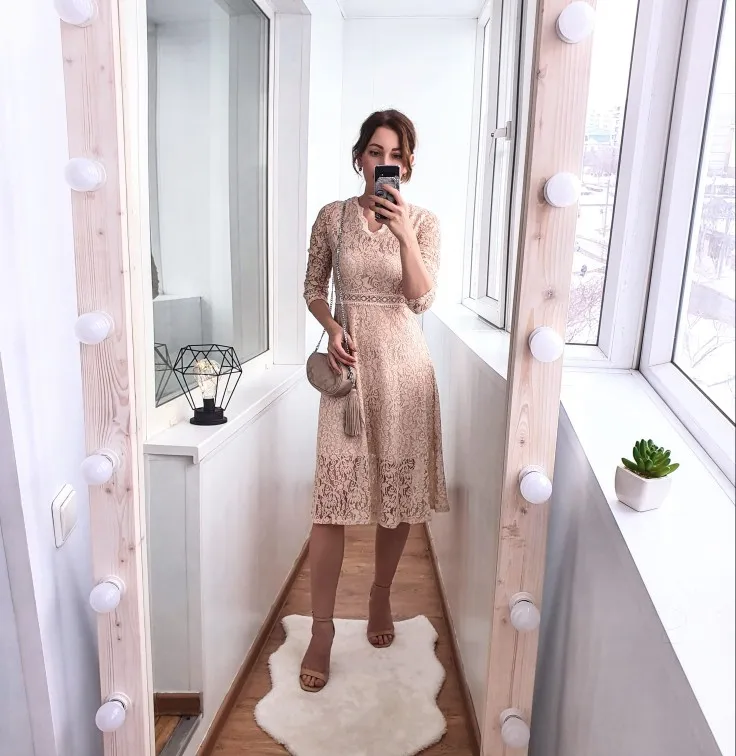 Женское кружевное платье с длинным рукавом Элегантное Длинное Платье v-образным