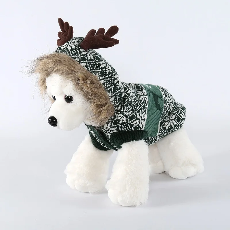 Рождественский свитер для домашних животных с оленем одежда кошек и собак зимняя