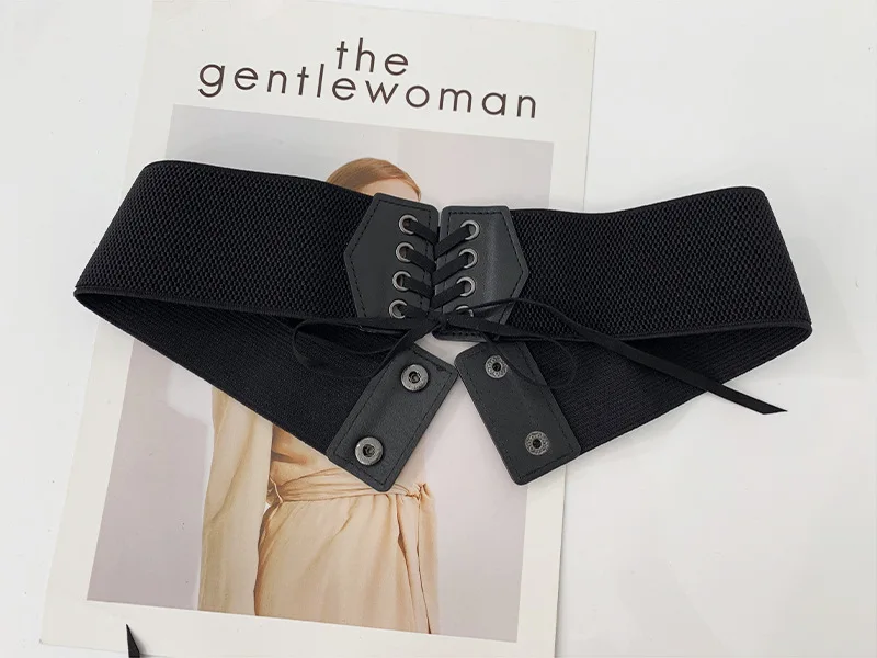 Черный эластичный широкий кружевной женский пояс с кисточками сексуальный