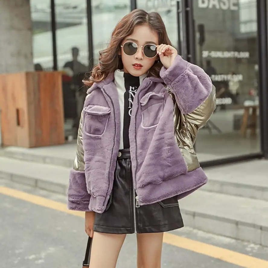 purple Шубы из искусственного кроличьего меха, детские толстые теплые куртки для девочек Детская верхняя одежда, парка Modis, детские куртки, пальто, Y2352 - Цвет: purple