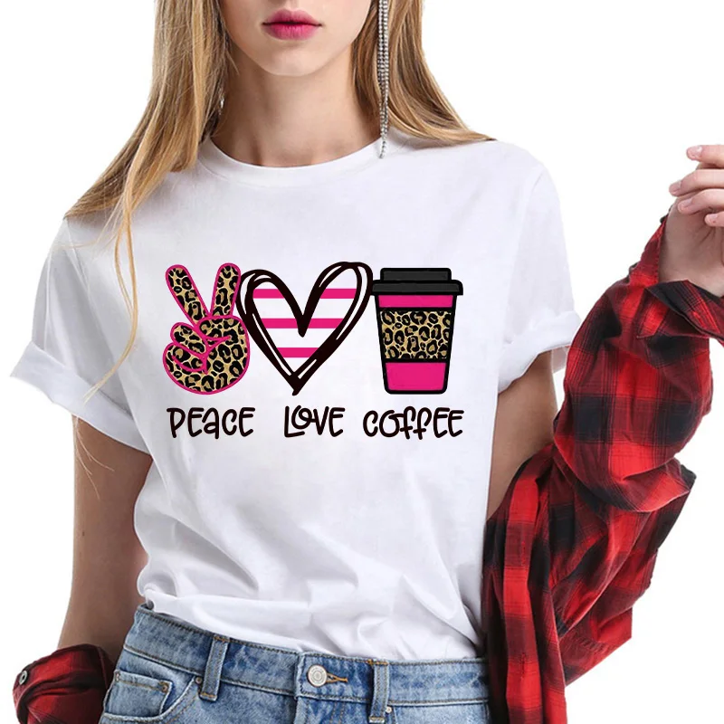 Термотрансферы для одежды футболка с принтом Peace Love Coffee модные наклейки девушек