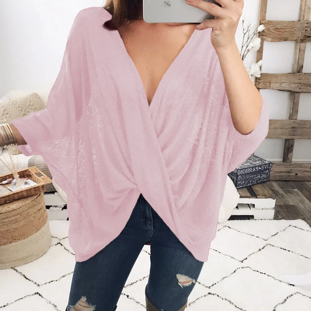 Женский трикотажный свитер с V-образным вырезом и рукавом летучая мышь | Женская