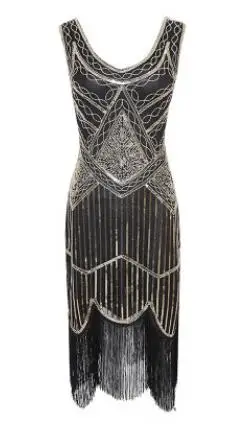 083gold Новинка, женское винтажное платье 1920s с пайетками, полностью украшенное бахромой, украшенное хлопушкой, платье 20s Great Gatsby Vestidos - Цвет: 083gold