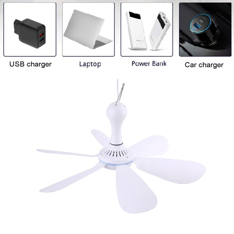

Silent 6 Leaves USB Powered Ceiling Canopy Fan with Remote Control Timing 4 Speed Hanging Fan for Camping Bed Dormitory HX6A