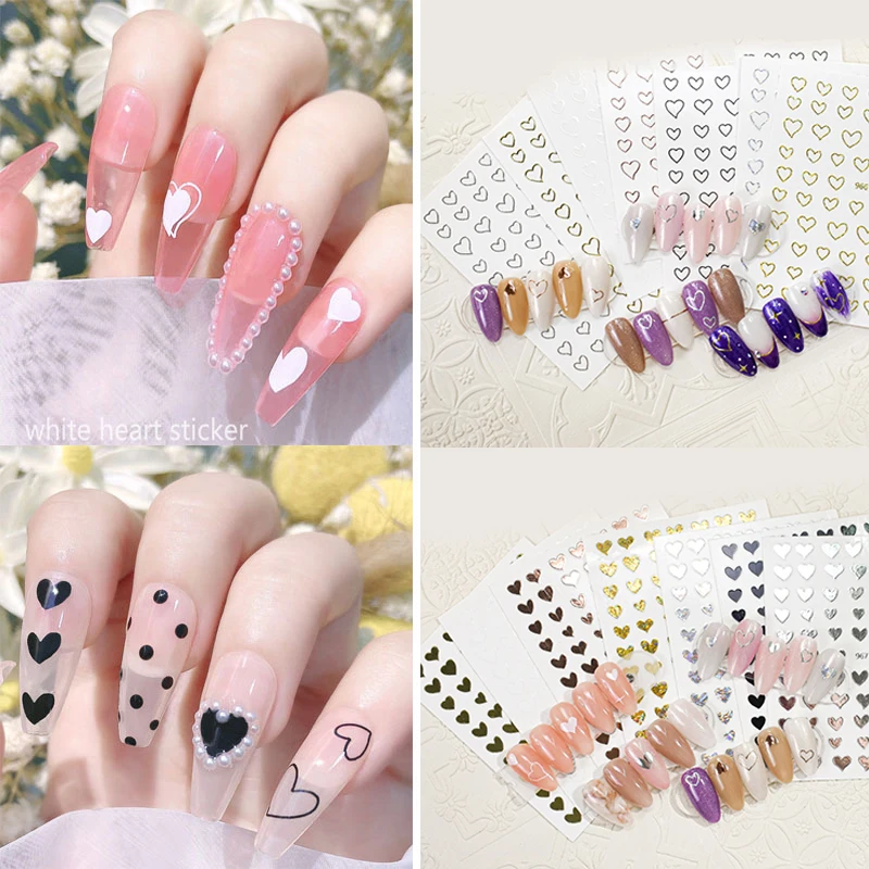 

Silver Gold Self Adhesive 3d Diy Decal White Gold Heart Design Nail Slider Diy Art Manicure Love Heart Stickers Nail Decoration