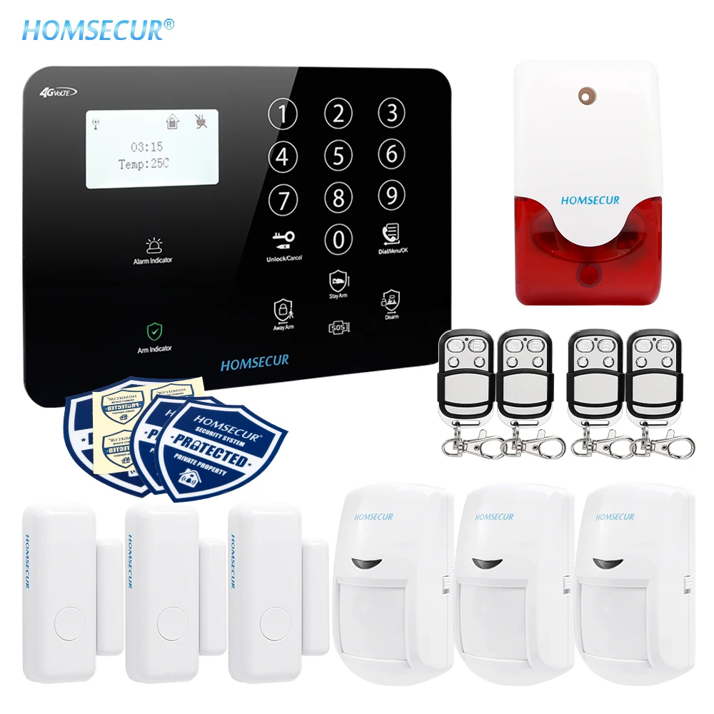 HOMSECUR GA01-4G-B Беспроводная и Проводная сенсорная клавиатура 4G/3g/GSM ЖК-домашняя охранная сигнализация с ПЭТ-пультом дистанционного управления - Цвет: Kit 2