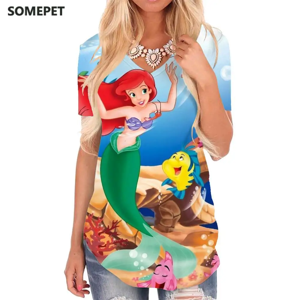 

SOMEPET Mermaid T-shirt women Animal T-shirts 3d Ocean Shirt Print Funny V-neck Tshirt Womens Clothing Summer Printed Plus Size