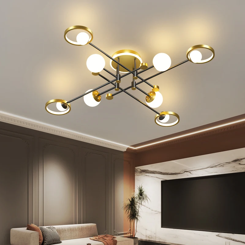 

Stylish Modern Home Fixture LED Gold Lamp Chandelier For Living Room Lighting Ceiling Mounted Dining Room Bedroom Decoration