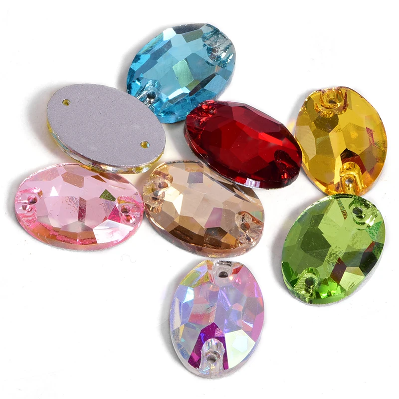 Овальные стеклянные стразы с кристаллами пришивные плоским основанием