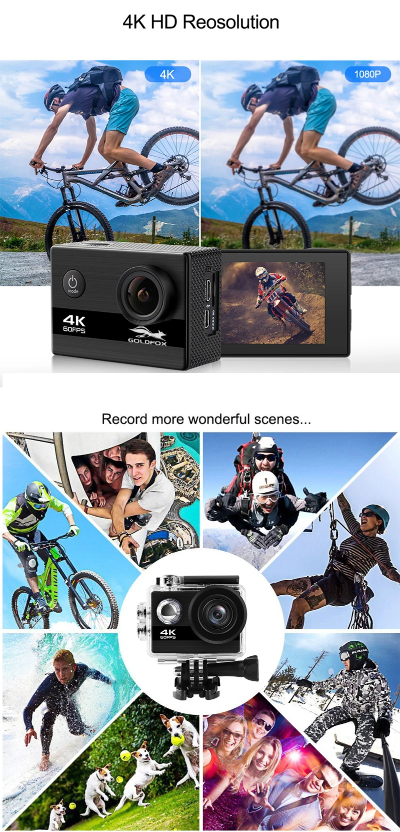 4K Экшн-камера Ultra HD 4K 60fps 24MP Wifi Спортивная камера 2,0 ''ips экран 170D Wide Angel Go Водонепроницаемая профессиональная спортивная видеокамера