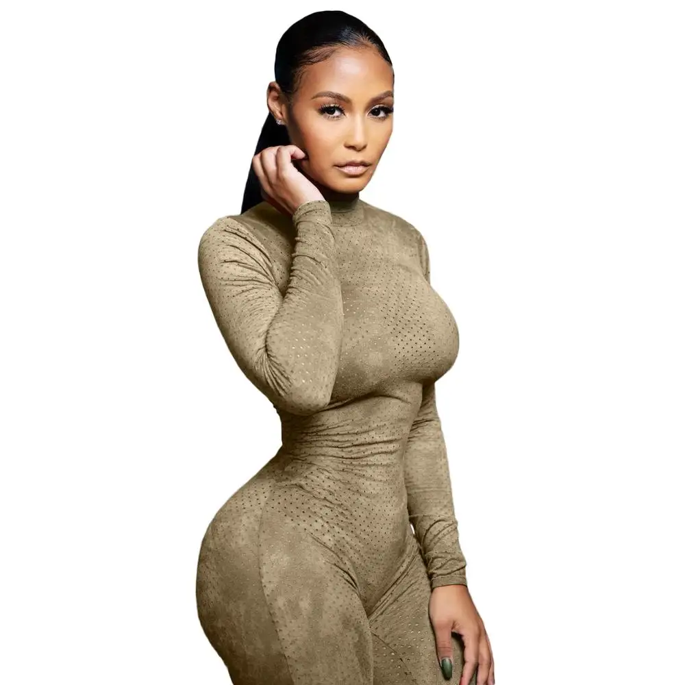 

Solid Color High Waist Skinny Pencil Pants Trousers Women Long Sleeve Sexy Party Jumpsuit Catsuit Workout Fitness Wear