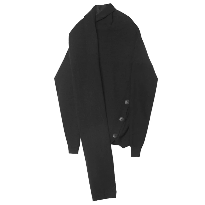 

Asymmetric black - knitted cardigan, women's, loose sweater, Scarf Collar, long sleeve, fashion, autumn, winter, 2021,