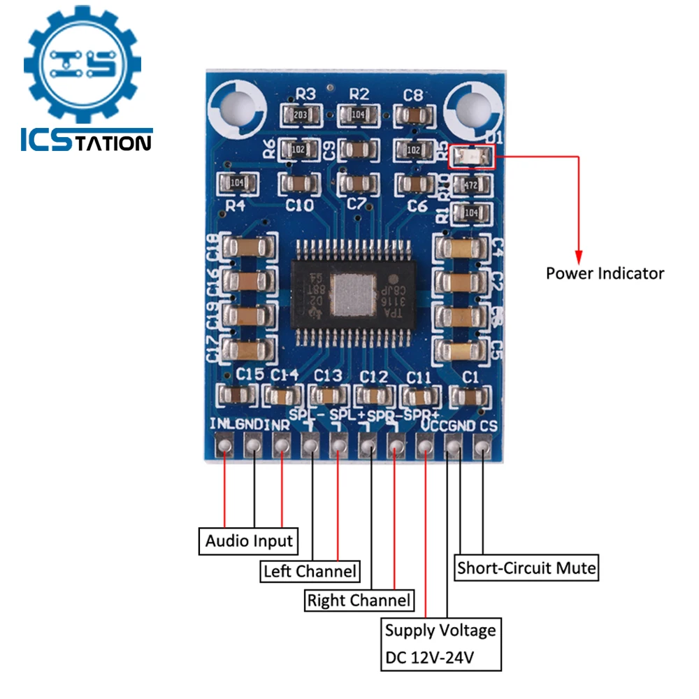 

TPA3116D2 DC 12-26V Digital Music Amplifier Board Dual Channel 50W*2 Class D Stereo Audio AMP for DIY Speaker