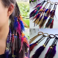 4 pcs feather hair rope handmade boho hippie hair extensions tribal feather braided beads headdress feather hair accessories