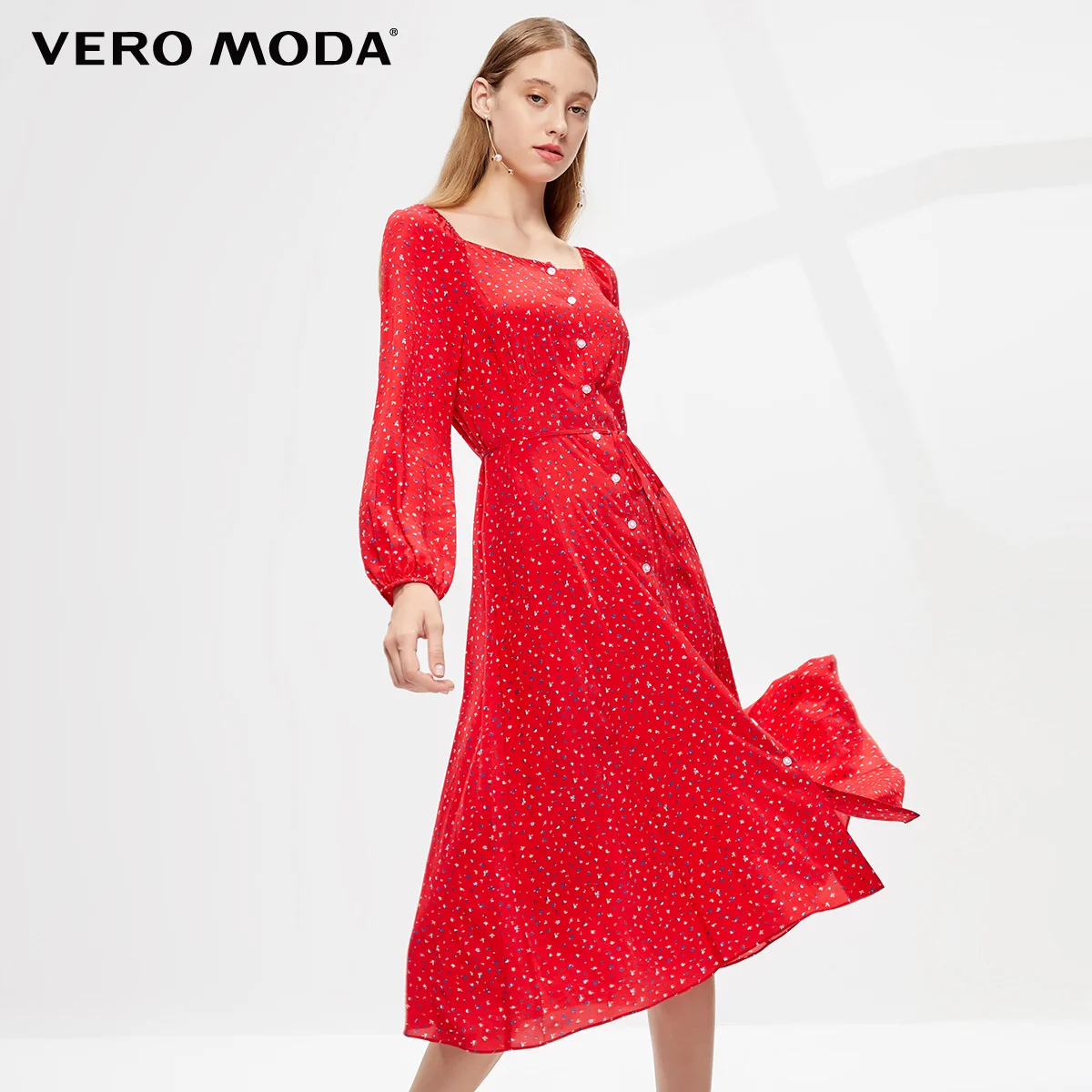 Vero Moda Новое цветочное Королевское платье с рукавами во французском стиле с квадратным воротником | 31937D517