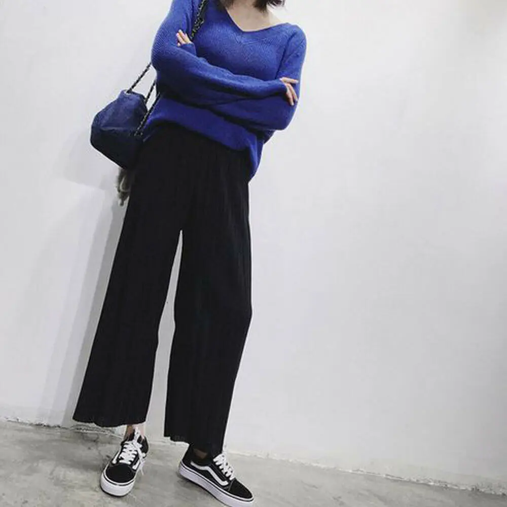 Женские плиссированные шифоновые брюки с широкими штанинами Повседневная