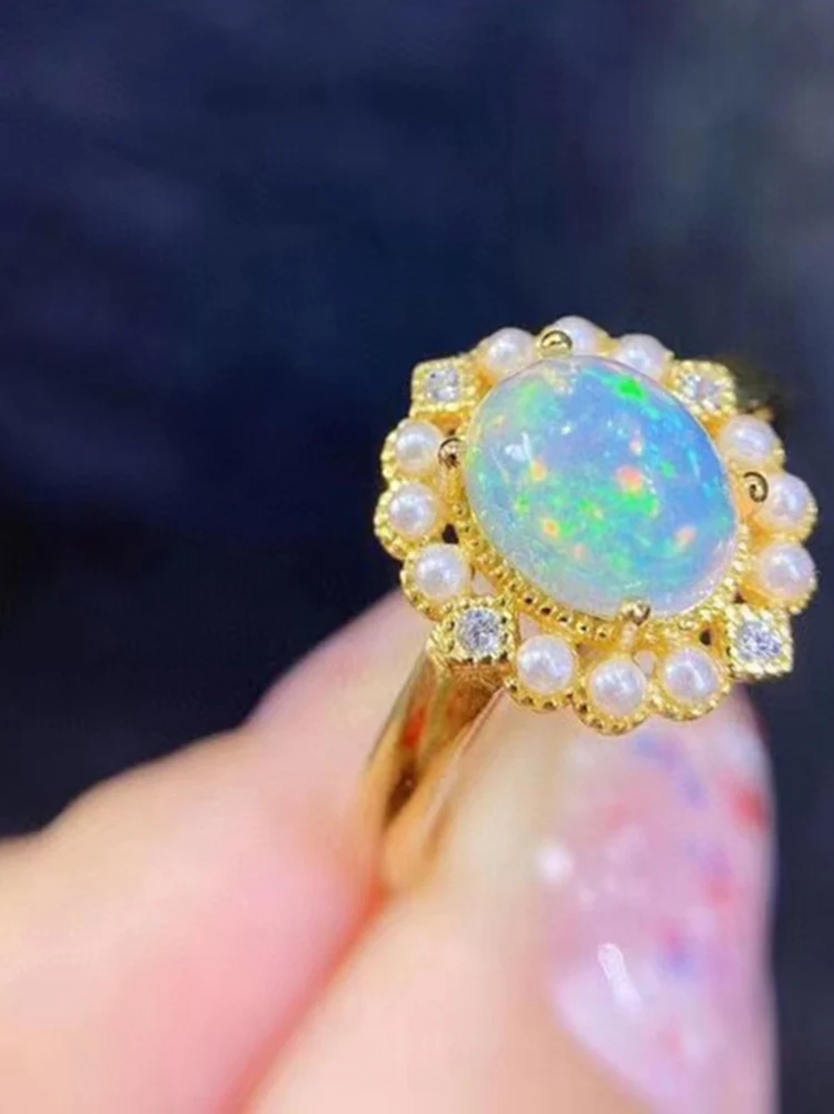 

Vintage Luxury Rings Inlay Oval Opal Geometry Fine Jewelry For Women Wedding Engagement Fashion Charm Accessories Wholesale