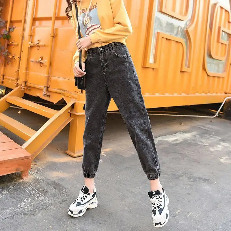 

Jeans female loose student nine point elastic waist Harem Pants high waist corset leg pants pants autumn