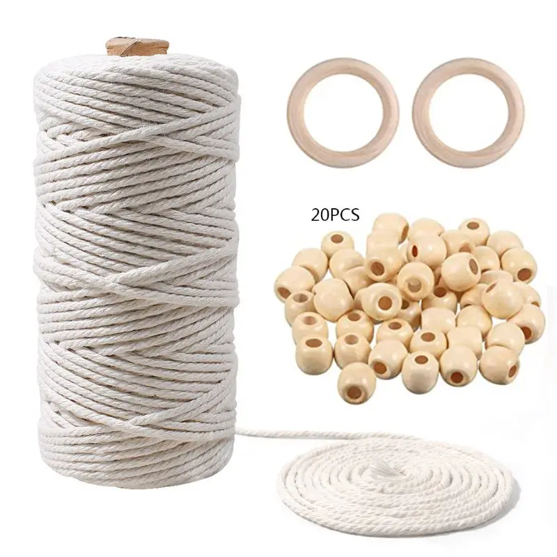 

1 Set Macrame Rope Cotton Cord Hand Craft String Wooden Bead Circle DIY Supplies