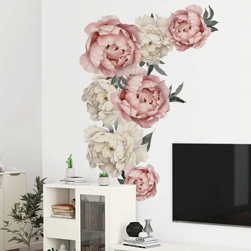 Large Pink Peony Flower Wall Stickers Romantic Flowers Home Decor for Bedroom Living Room DIY Vinyl Decals | Дом и сад