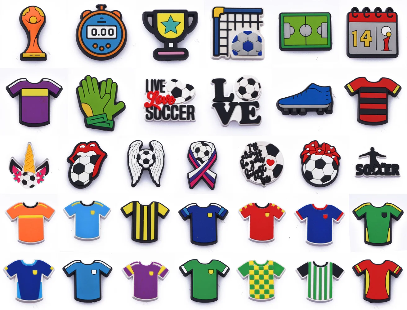 

1 Pcs Croc Shoes Charms I Love Soccer Decoration Football Player Bracelet Sport Team Shirt Coloful PVC Accessories