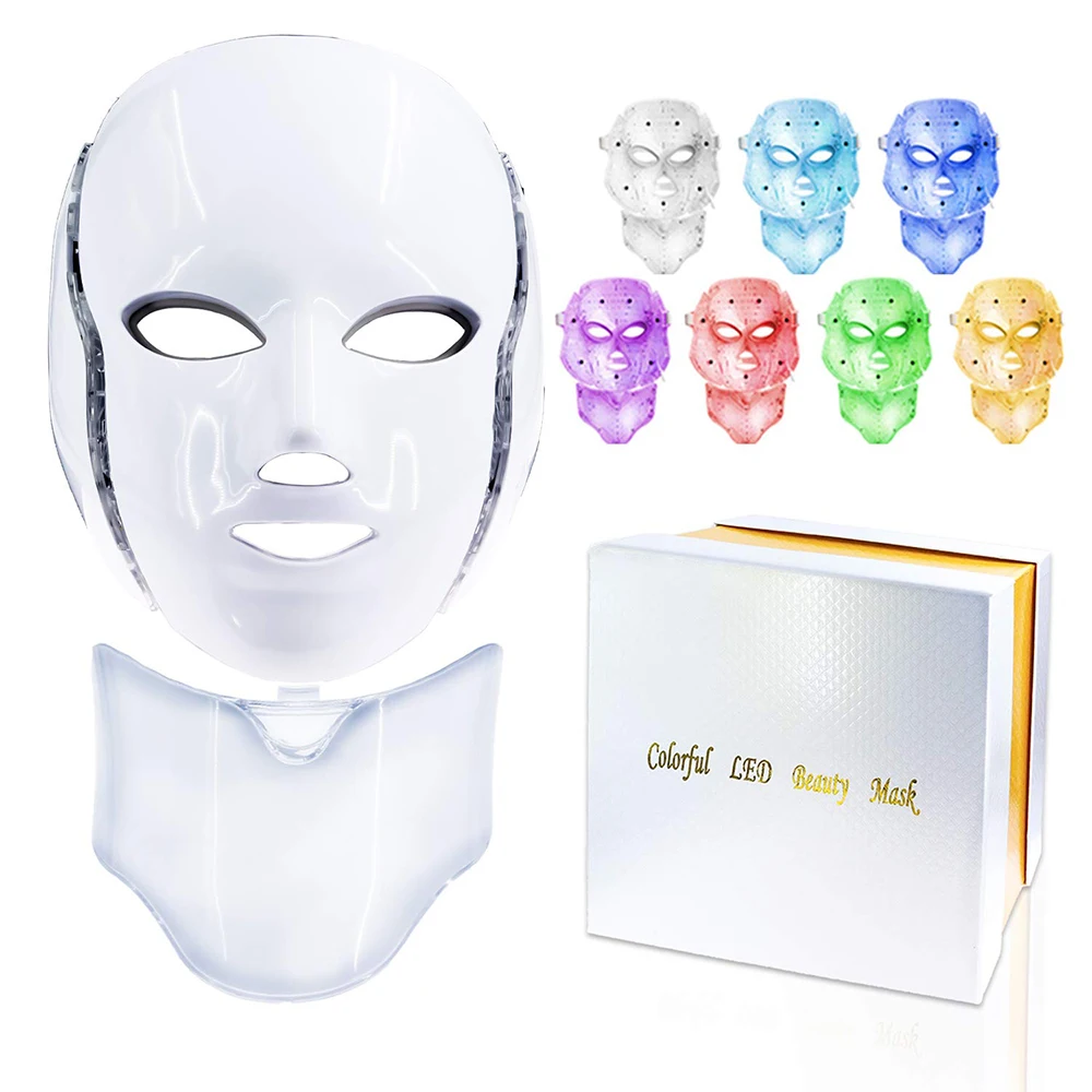 

Led Mask with Neck Light Therapy Led Facial Mask 7 Colors SPA Face Care Beauty Facial Machine Acne Masks Skin Rejuvenation