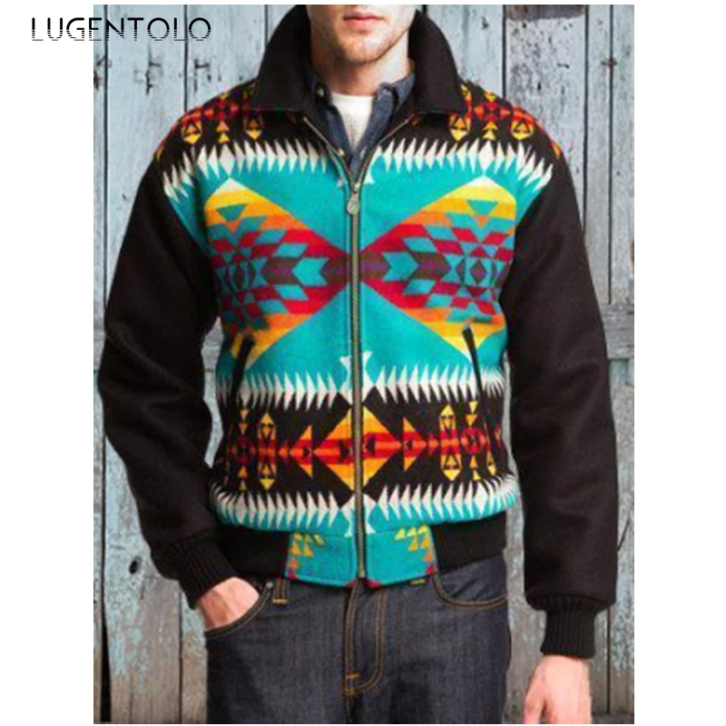 

Lugentolo Loose Sweatshirts Men Lapel Zipper Large Size Print Top Men's Casual Long Sleeve Spring Autumn Thin Street Sweatshirt