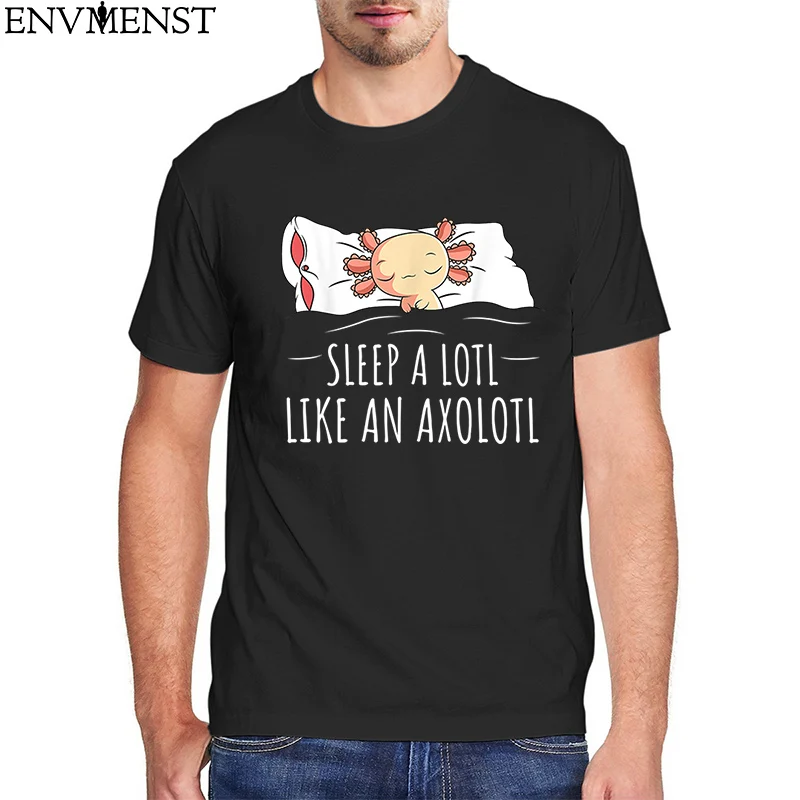 

100% Cotton Official Sleep Axolotl Pyjamas Mexican Salamander Lover Napping T Shirt Oversized Casual Female T-Shirt men Tee top