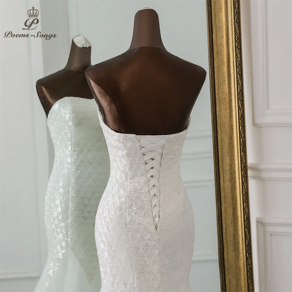 PoemsSongs Новое сексуальное роскошное расшитое блестками свадебное платье robe mariage Vestido de noiva Свадебные платья Русалка robe de mariee