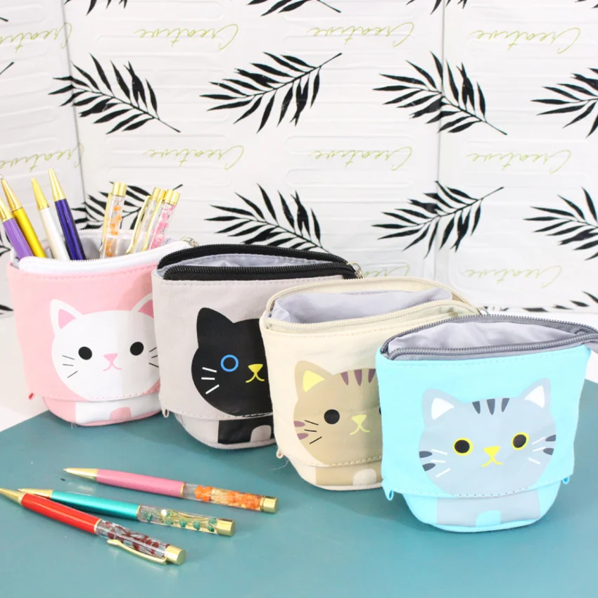 Эластичный чехол для карандашей с большой кошкой качественные тканевые школьные