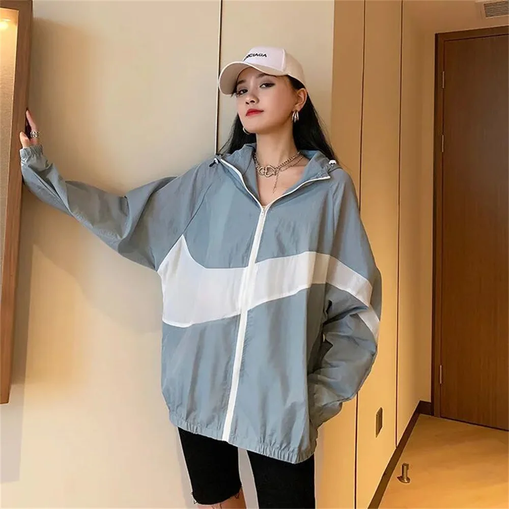 

Autumn women's jacket zipper loose casual jacket spring and autumn color stitching hip-hop windbreaker jacket men