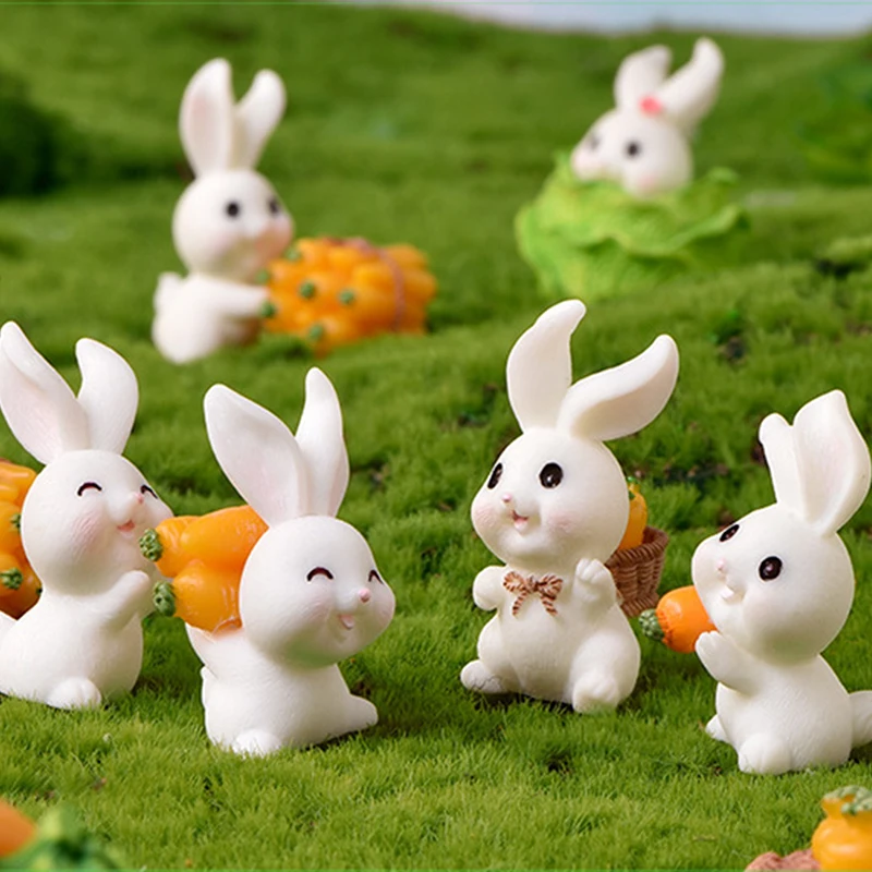 

1PC Cartoon Mini Rabbit Figurine Miniature Bunny Dollhouse Home Desktop Decoration Garden Decoration