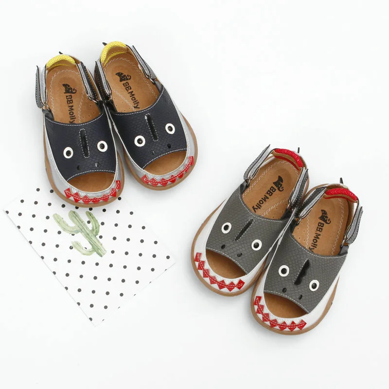 

2021 New Fashion Boy's Light Weight Shark Sandal Summer Velcro non-slip Soft Soles Beach Shoe Todder Breathable Sandals SO058