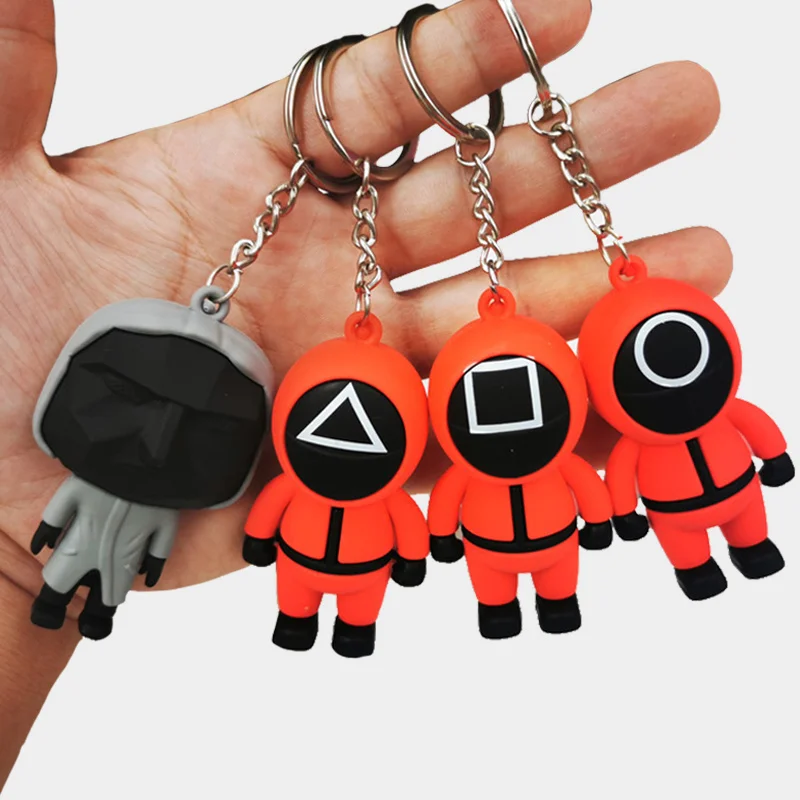 

Squid Game Keychain 3D Stereo Soldier Triangle Boss Charms Mini Doll Figurine Key Ring Car Backpack Pendant Gift Ornament Toys