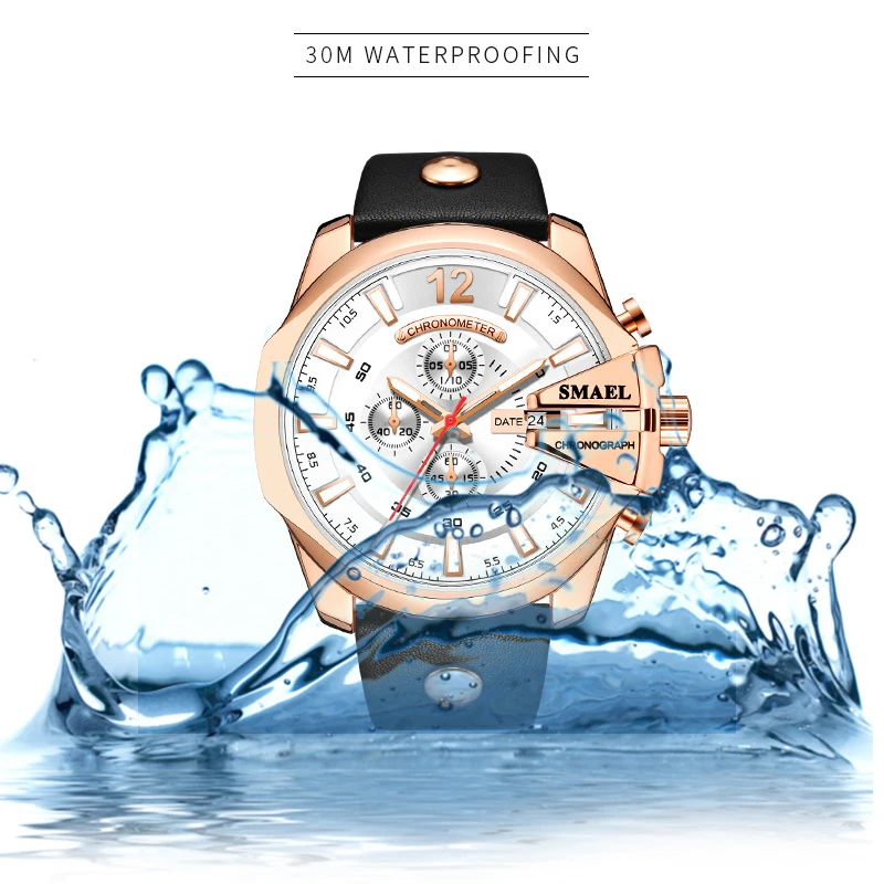 

Top Brand Luxury Waterproof Clock Casual leather Belt Multi-pointer display Quartz Watch Mens SL-9079